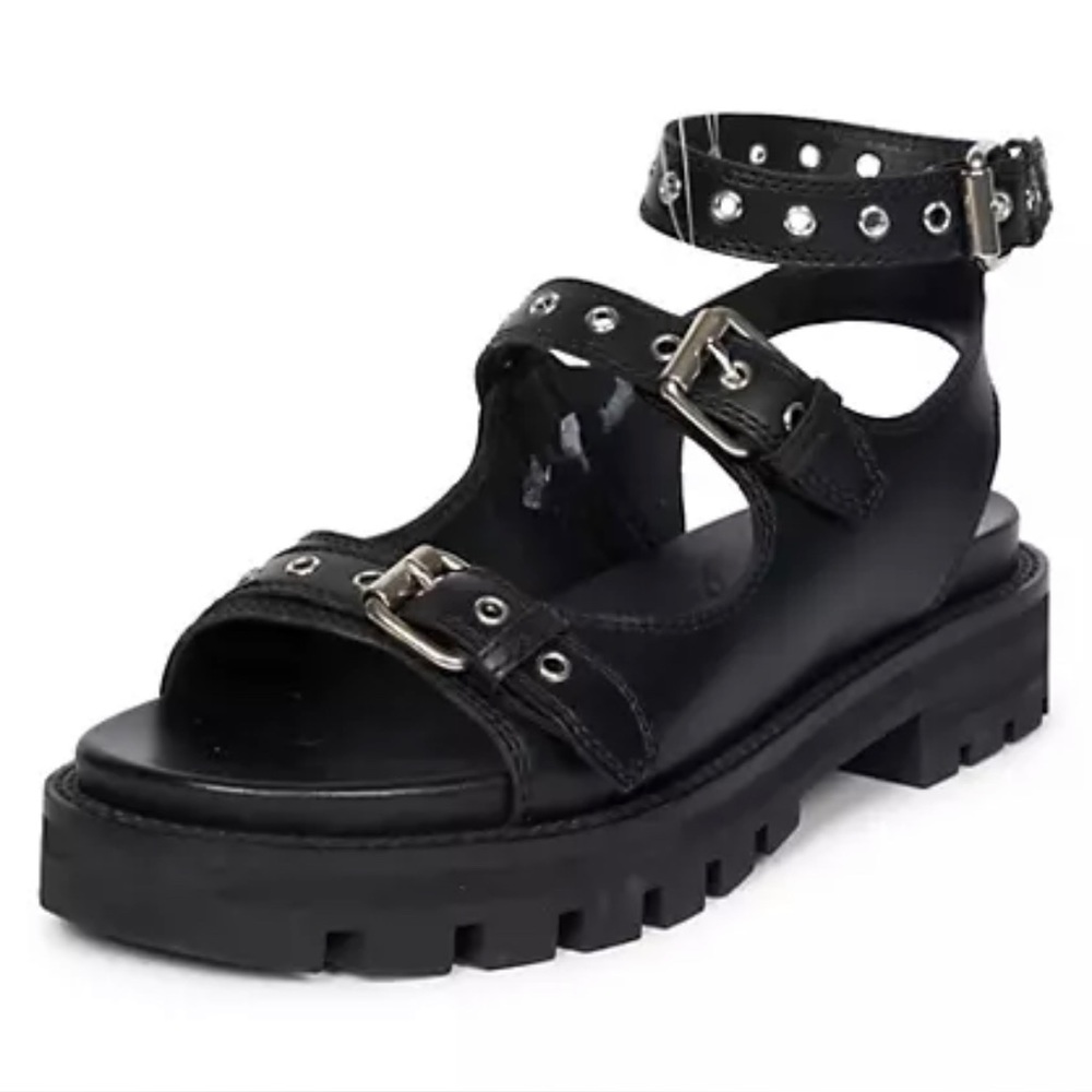 Alaïa Black Grommet Buckle Leather Platform Sandals